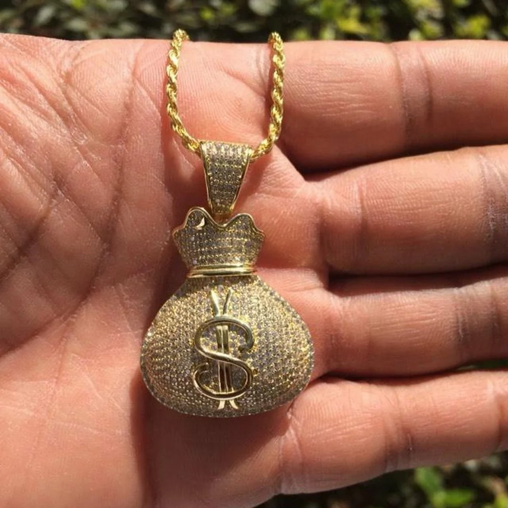 Iced Out Money Bag Gold - Solid 925 Sterling Silver